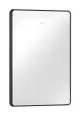 Wandspiegel mit minimalistischer Formgebung und LED-Beleuchtung an der Oberkante, hergestellt von Hansgrohe, in mattschwarz gefasst.